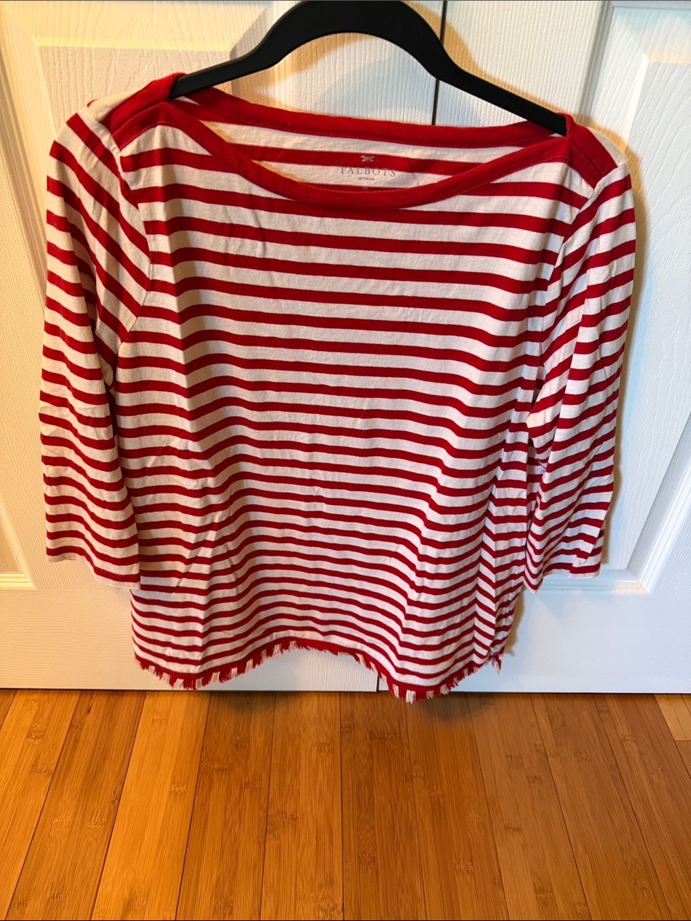 Talbots Red and White Striped Boatneck Long Sleeve Top